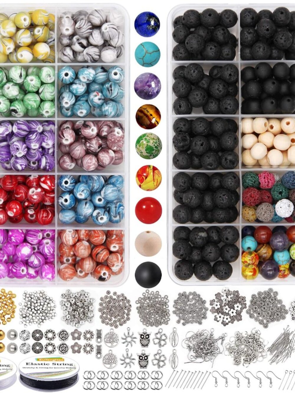 1146Pcs Lava Beads Round Loose Marble Beads Ink Patterns Chakra Beads with Space